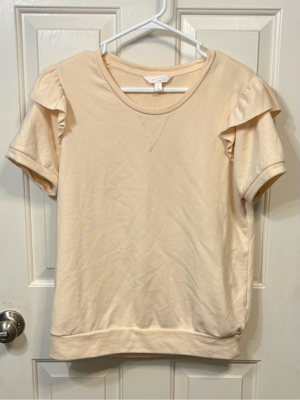 LC Lauren Conrad Cream Short Ruffle Sleeve Sweatshirt